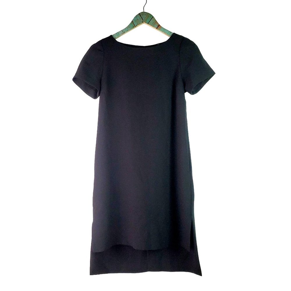 ottod'Ame Little Black Dress LBD Short Sleeve Shift Dress w/ High Low Split Hem